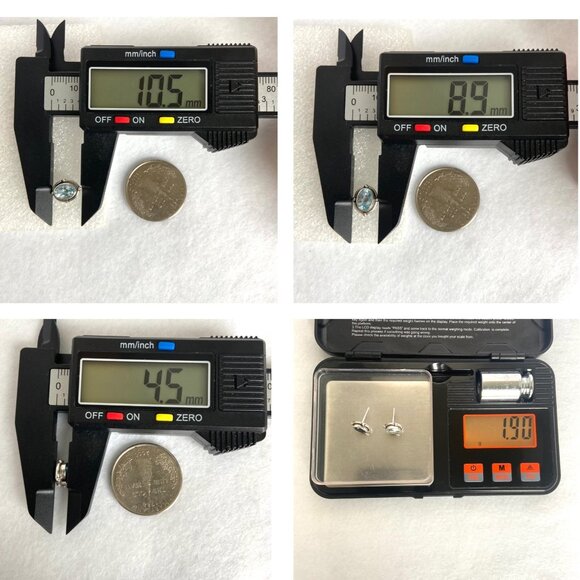 Sterling Silver 925 Dainty Bezel Set Oval Blue Cubic Zirconia CZ Stud Earrings - Picture 9 of 16